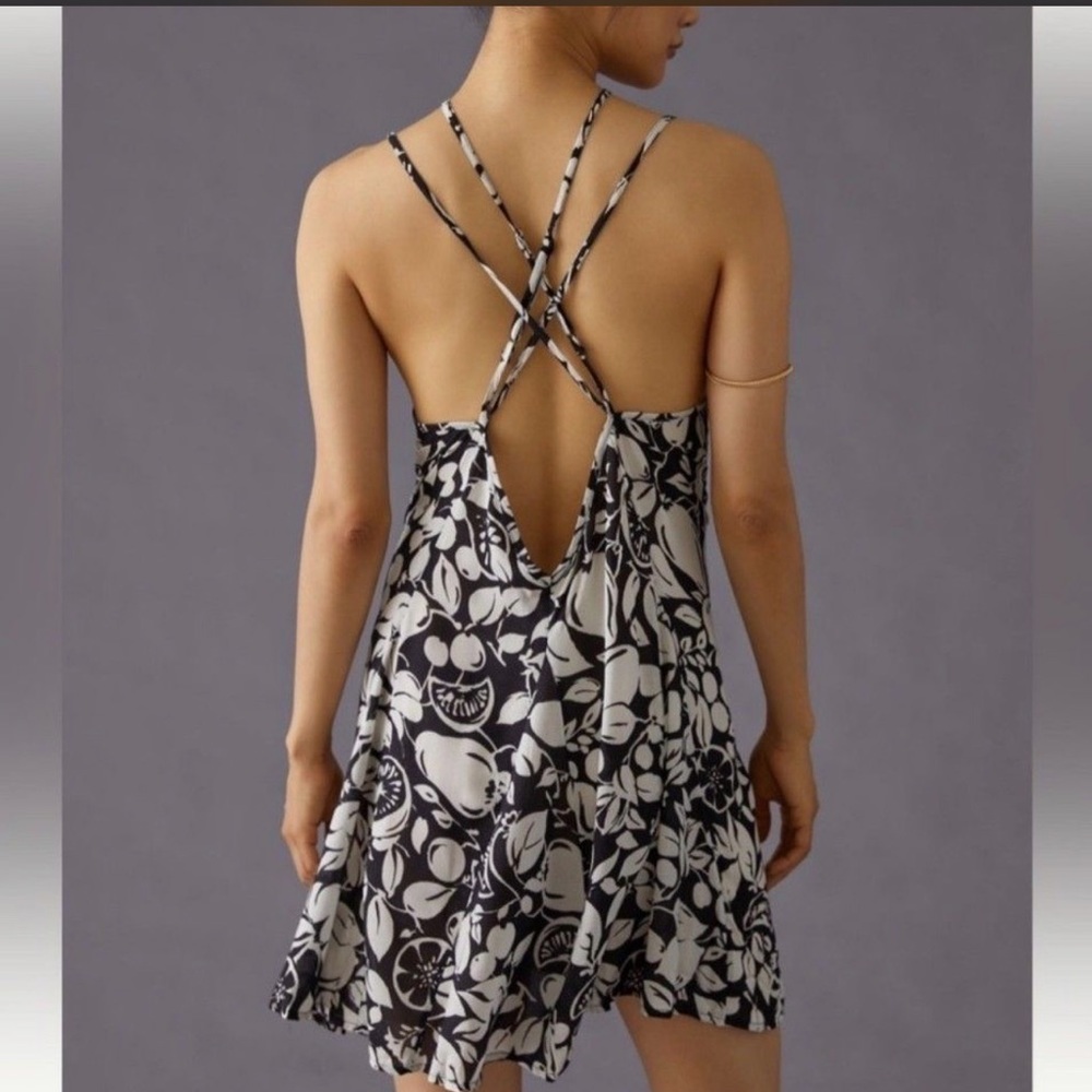 Anthropologie sheer mini cross dress fruit print